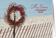 Daughter and Family Berry Christmas Wreath On a Beach Fence card