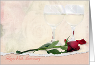 45th Anniversary with long stem red rose and glasses of wine card