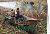 bear in rusty row boat card