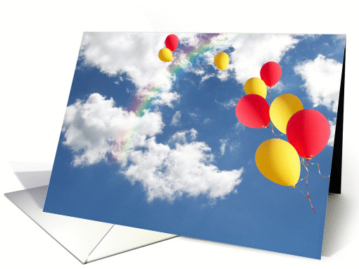 Happy Balloons in a sky with rainbow card (158749)