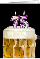 Polka Dot Candles for 75th Birthday in Beer Mug on Black card