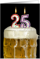 Polka Dot Candles for 25th Birthday in Beer Mug on Black card