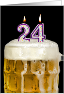 Polka Dot Candles for 24th Birthday in Beer Mug on Black card