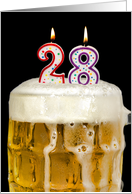 Polka Dot Candles for 28th Birthday in Beer Mug on Black card