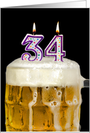 Polka Dot Candles for 34th Birthday in Beer Mug on Black card