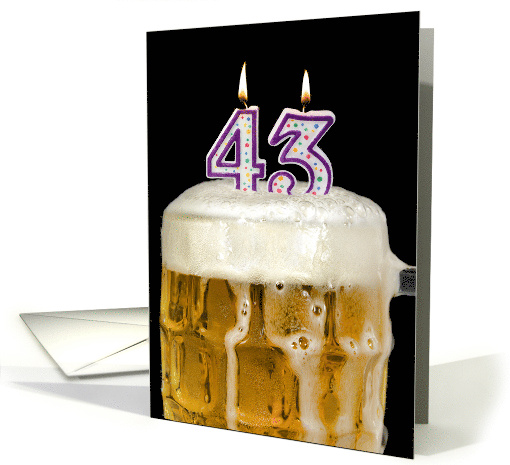 Polka Dot Candles for 43rd Birthday in Beer Mug on Black card