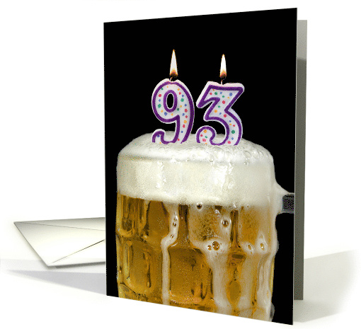 Polka Dot Candles for 93rd Birthday in Beer Mug on Black card