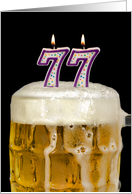 Polka Dot Candles for 77th Birthday in Beer Mug on Black card