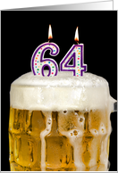 Polka Dot Candles for 64th Birthday in Beer Mug on Black card