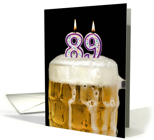 Polka Dot Candles for 89th Birthday in Beer Mug on Black card