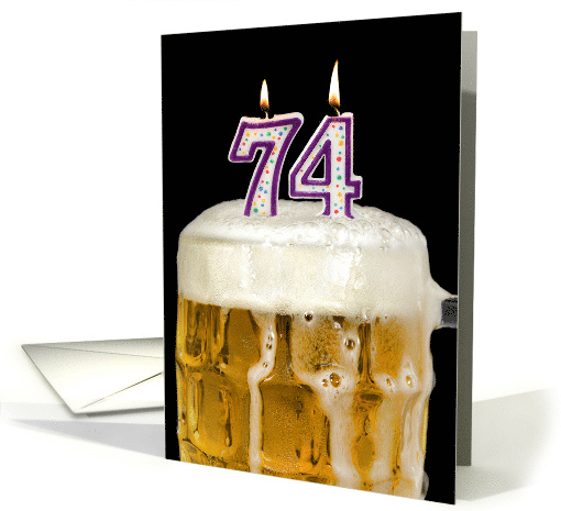 Polka Dot Candles for 74th Birthday in Beer Mug on Black card