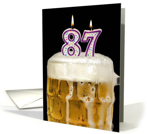 Polka Dot Candles for 87th Birthday in Beer Mug on Black card