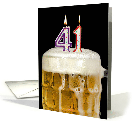 Polka Dot Candles for 41st Birthday in Beer Mug on Black card