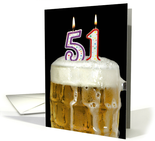 Polka Dot Candles for 51st Birthday in Beer Mug on Black card