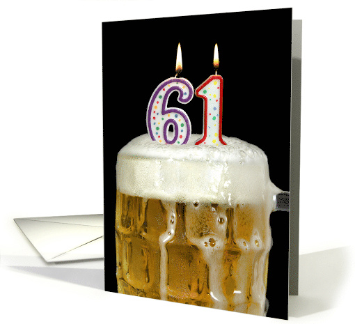 Polka Dot Candles for 61st Birthday in Beer Mug on Black card