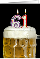 Polka Dot Candles for 61st Birthday in Beer Mug on Black card