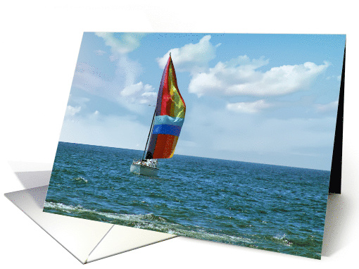 Birthday with colorful spinnaker on sailboat card (221128)