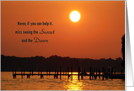 Inspirational-sun glowing over a lake with dock card