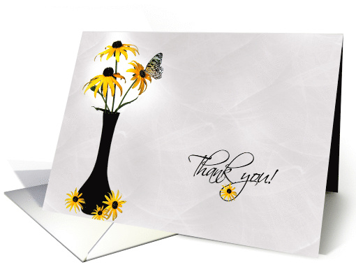 Thank You butterfly on black eyed Susan flower in vase card (249768)