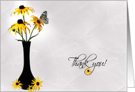 Thank You butterfly on black eyed Susan flower in vase card