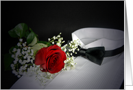 wedding Invitation-red rose on tuxedo shirt card