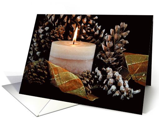 autumn candle with ribbon and pine cones card (282533)