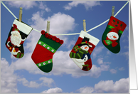 Holiday stockings on clothesline card