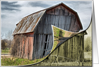 Old barn with digital page curl effect card