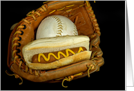 picnic invitation-hot dog with ball in baseball glove card