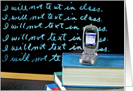 Writing Lines On Black Chalkboard With Cell Phone On Books card
