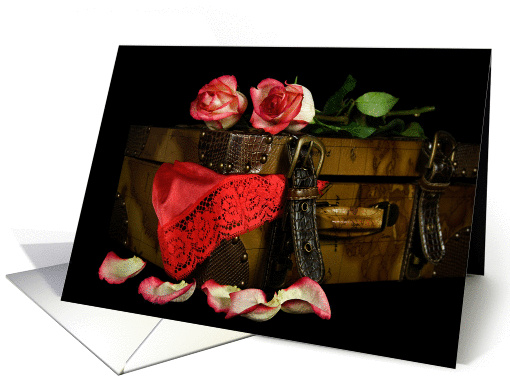 Miss you-roses on vintage suitcase card (530139)