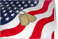 Veterans Day military dog tags on flag with U.S. Constitution card