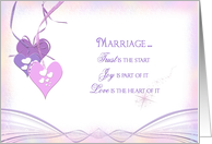 wedding congratulations pastel pink and purple hearts card