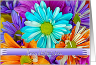 Mother’s Day, close up of colorful daisy bouquet card