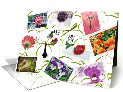 Birthday floral stamp collection collage card (610177)