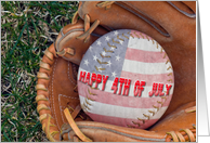 Happy 4th of July, American flag softball with glove card