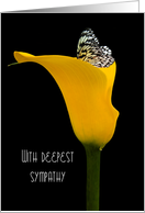 deepest sympathy with butterfly in yellow calla lily card