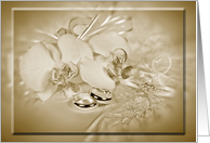 Wedding congratulations for Friend-orchids and rings on pillow card
