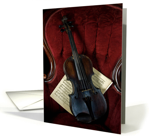 vintage violin with sheet music card (702104)