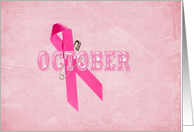 Pink Ribbon for Breast Cancer survivor on textured background card