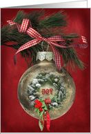 Christmas ornament with wreath and pine bough card