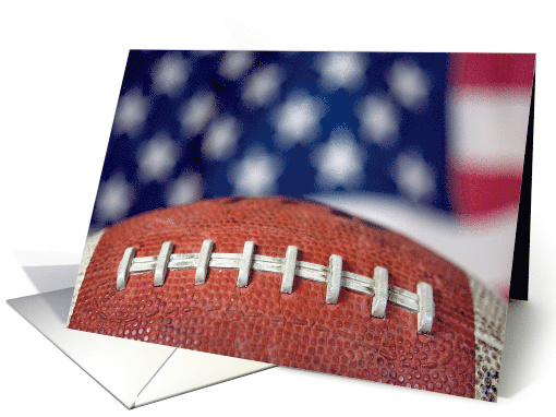 close up of a football with flag background birthday card (755708)