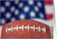 close up of a football with flag background birthday card