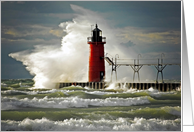 South Haven Michigan lighthouse with wave and storm surf card
