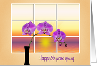 56th Birthday Pink Orchids with Sunrise Windowpane card