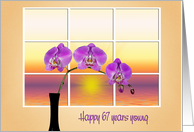 67th Birthday, Pink Orchids In Black Vase With Sunrise Window card