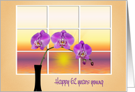 62nd Birthday-orchid blossoms in black vase with sunrise background card