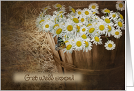 Get Well Soon with butterfly on daisies in basket card