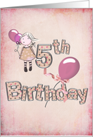 5th Birthday party invitaiton-girl with pink balloons card