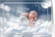 Baby Girl Congratulations-baby girl in clouds with moon and stars card